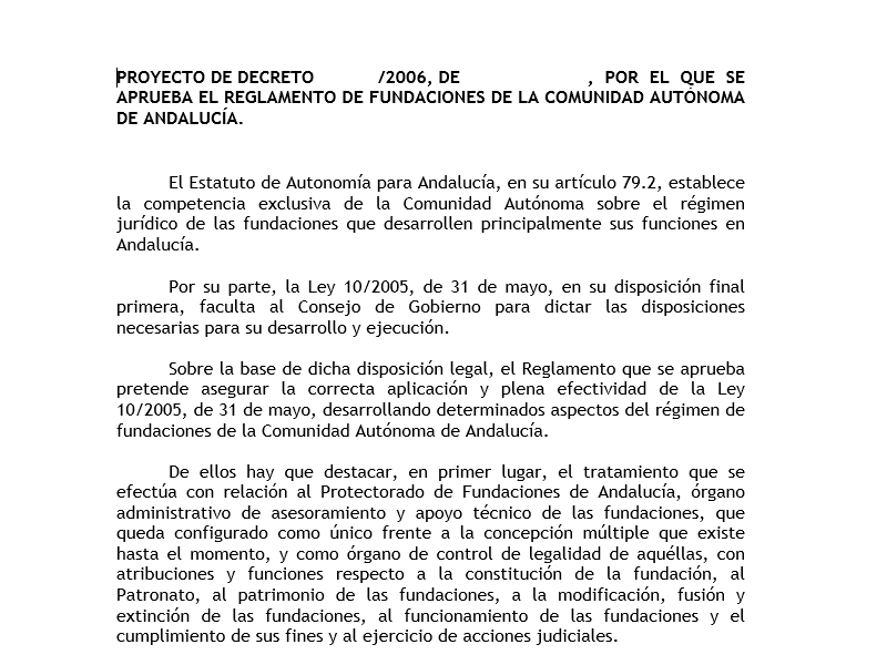 Proyecto de Decreto del Reglamento de Fundaciones de la Comunidad Autónoma de Andalucía