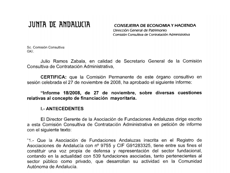 Informe Consejería Economía y Hacienda sobre aplicación de la Ley 30/2007 Contratos Sector Público