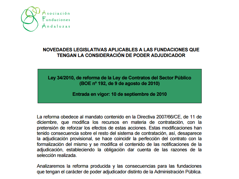 Novedad Legislativa Ley 34/2010 de Reforma de la LCSP