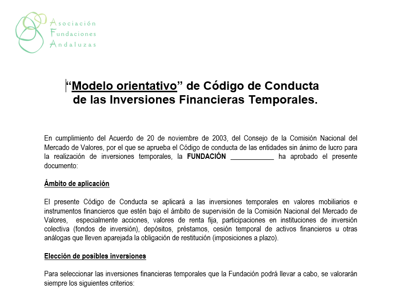 Modelo de Código de Conducta para Inversiones Financieras Temporales