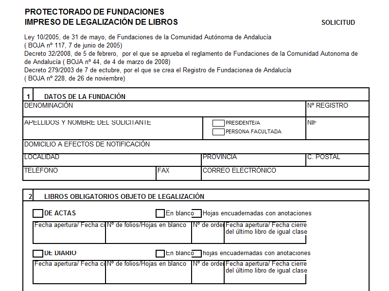 Solicitud Legalización de Libros al Registro de Fundaciones