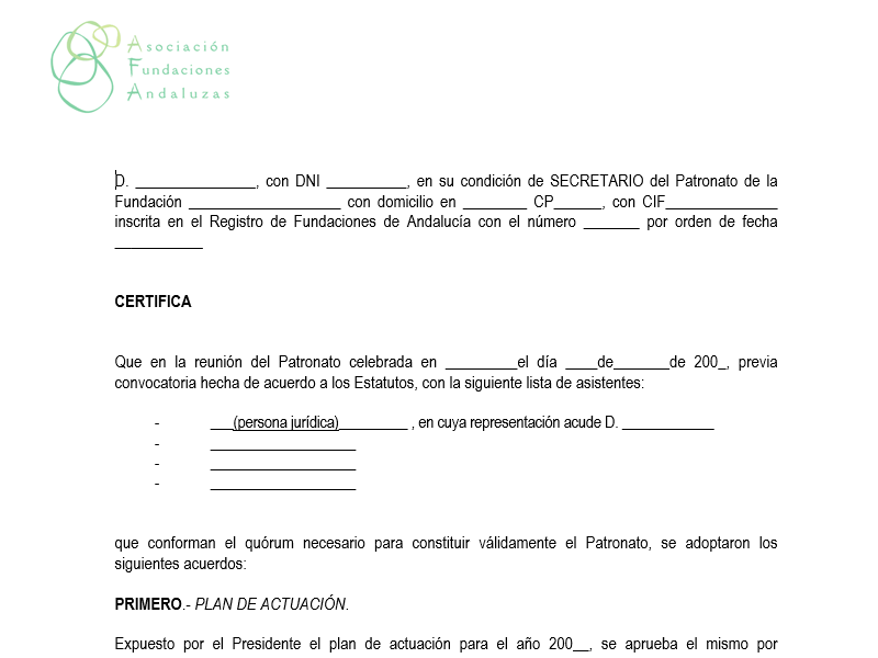 Certificación de Aprobación del plan de Actuación