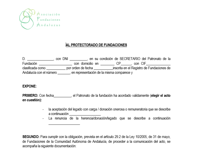 Comunicación al Protectorado de la Aceptación – Repudio de una Herencia