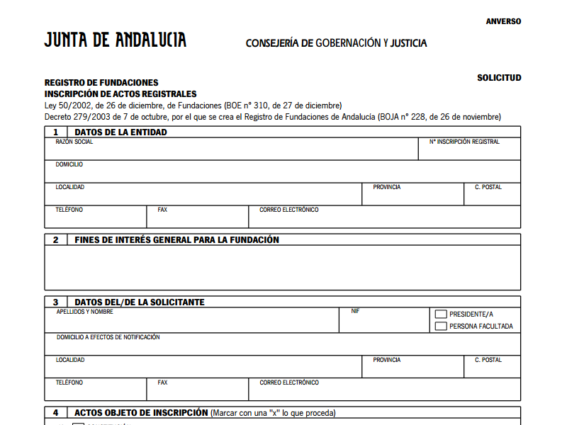 Solicitud al registro de Inscripción de Actos