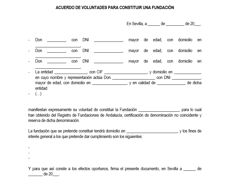 Acuerdo de Voluntad de Fundar - AFA - Asociaciones y Fundaciones Andaluzas