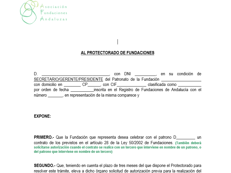 Modelo AFA Solicitud Autorización Protectorado Autocontratación Estatal