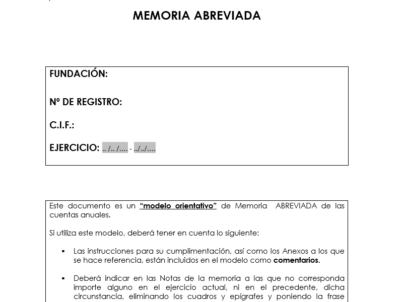 Modelo Memoria Abreviada RD1491/2011
