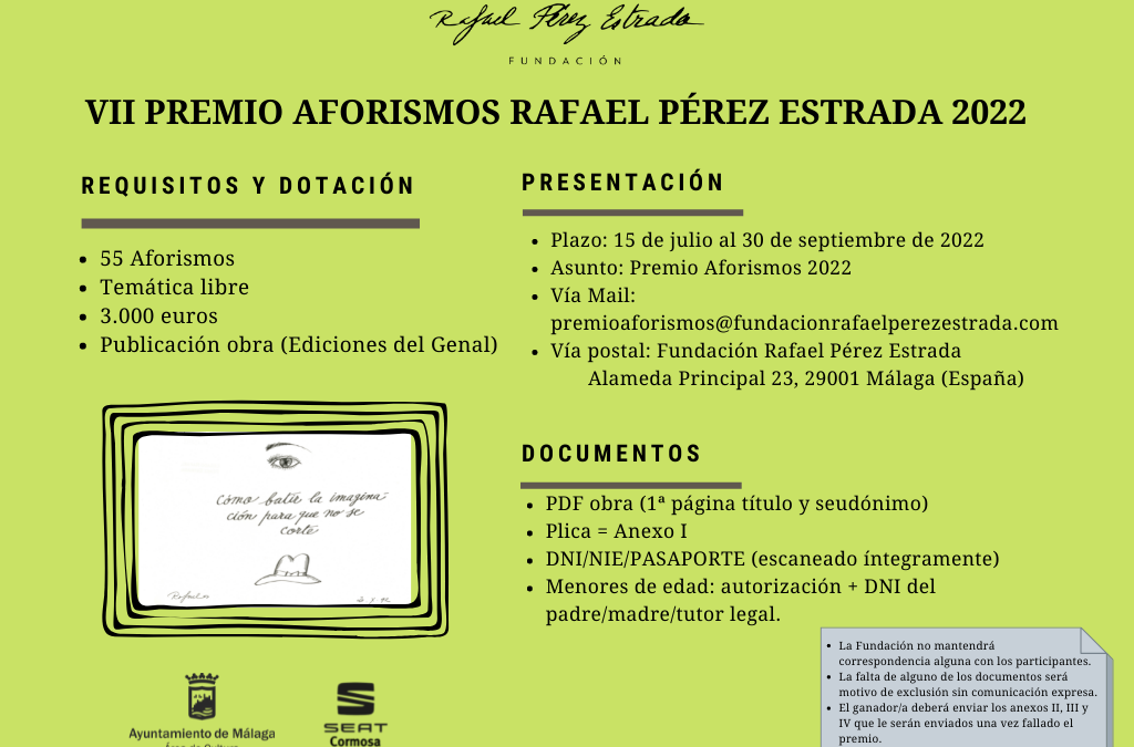 Abierta la convocatoria para el VII Premio de Aforismos Rafael Pérez Estrada