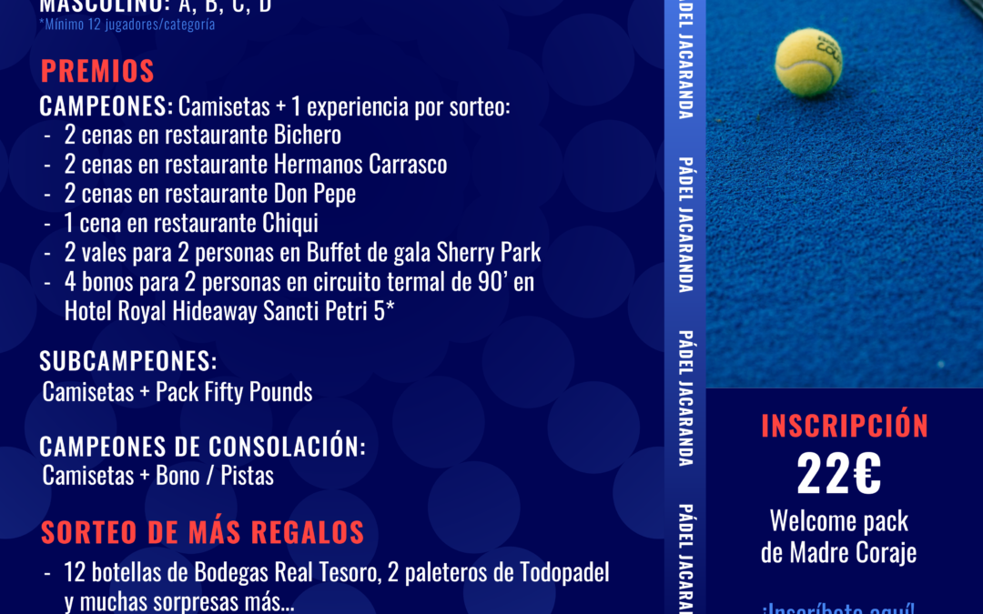 Jacaranda Club Social acoge del 23 al 25 de febrero un torneo de pádel a beneficio de Madre Coraje