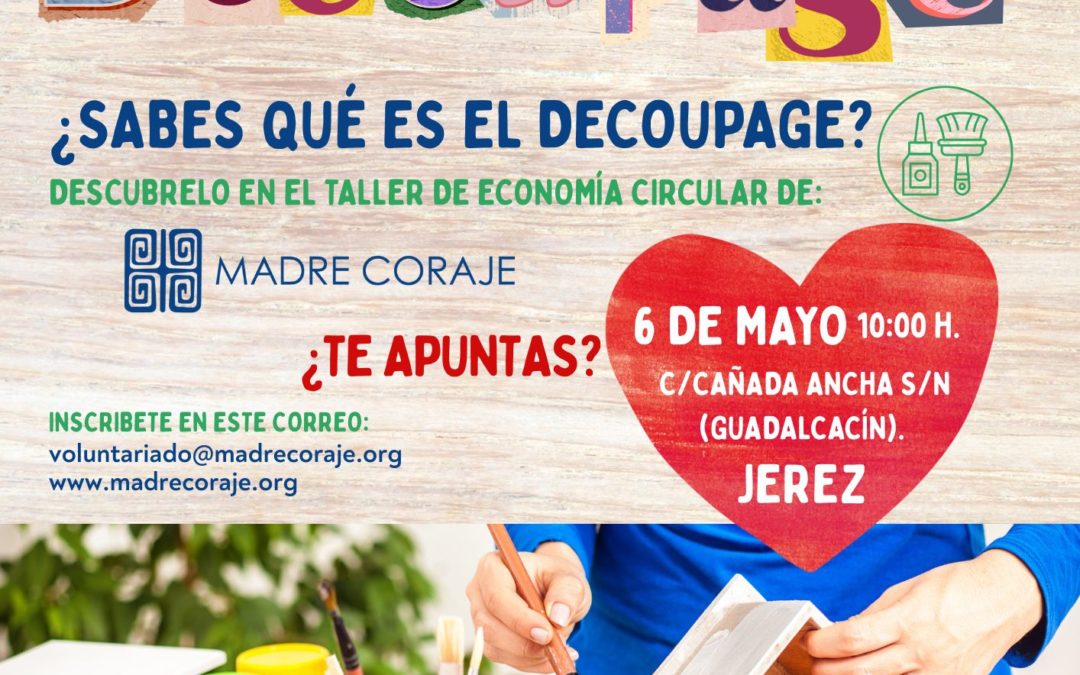 Taller creativo y sostenible en Madre Coraje Jerez: aprende decoupage y transforma objetos en desuso