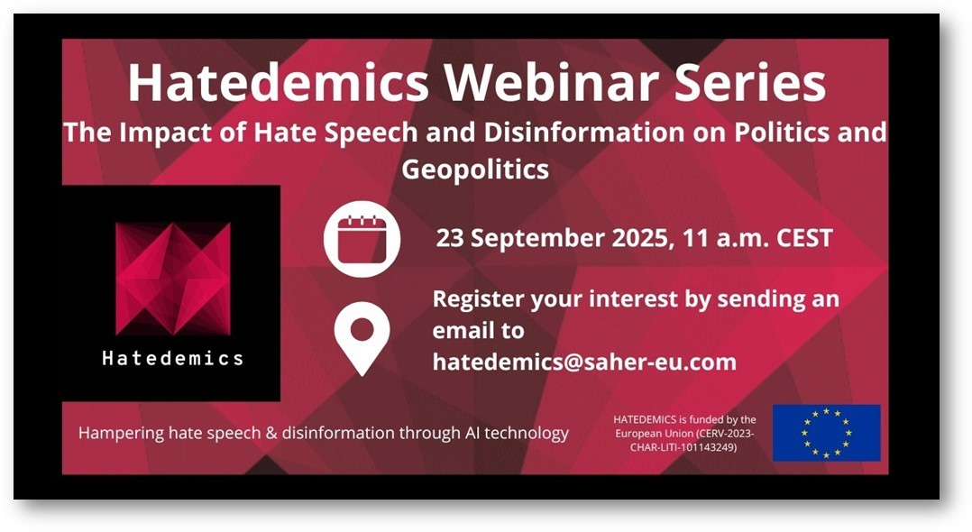 El proyecto europeo HATEDEMICS organiza un webinario sobre el impacto del odio y la desinformación en la política global
