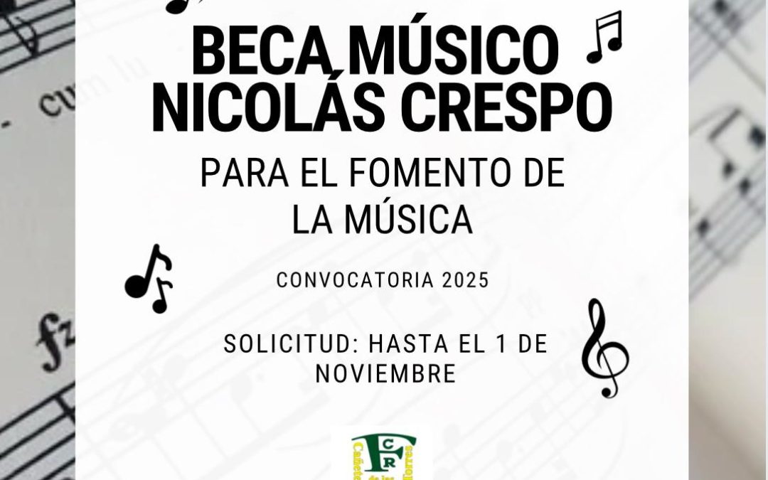 Abierta la convocatoria de solicitud de la Beca Músico Nicolás Crespo para el fomento de la música